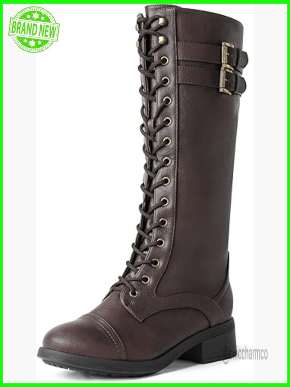 Knee High Combat Boots with Fur Lining Zip Closure and Lace Up